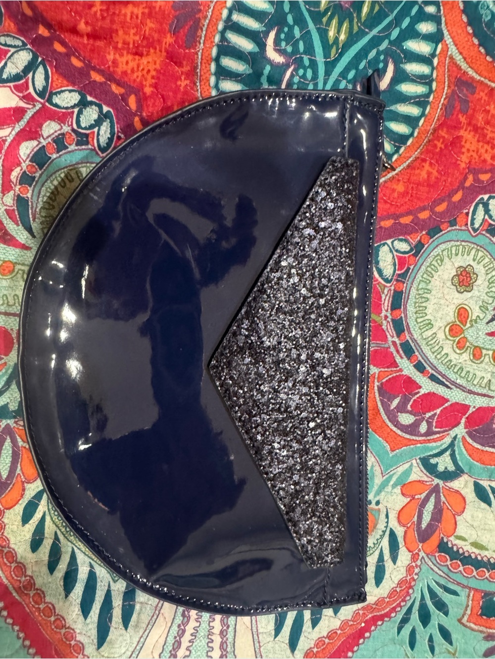 Banana Republic Navy Patent Half-Moon Clutch with Glitter Accent